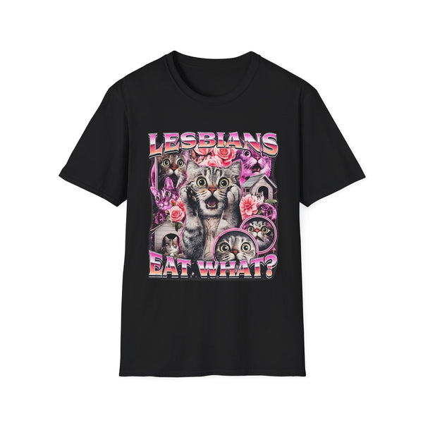 Lesbians Eat What Dark Humor Graphic Tee - Front View | INKHAUS