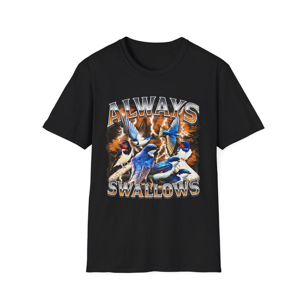Always Swallows Dark Humor Graphic Tee - Front View | INKHAUS