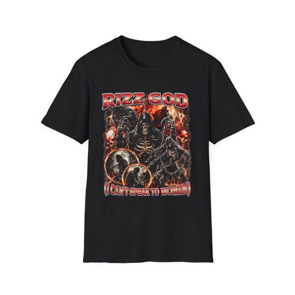 Rizz God Streetwear Dark Humor Graphic Tee - Front View | INKHAUS