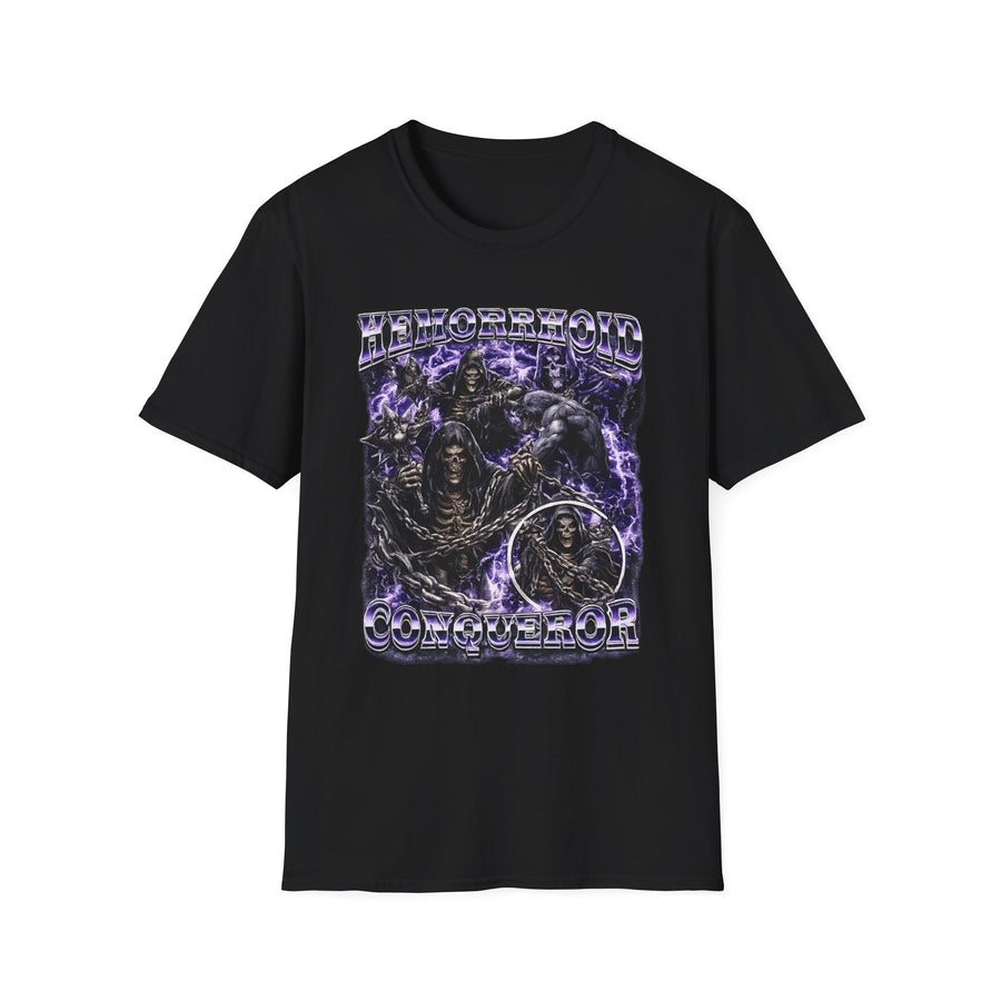 Hemorrhoid Conqueror Funny Graphic Tee - Front View | INKHAUS