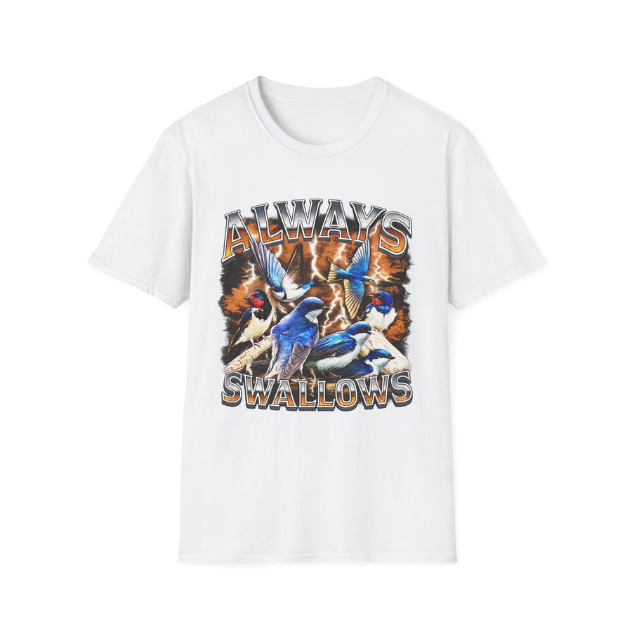 Always Swallows Dark Humor Graphic Tee - Back View | INKHAUS