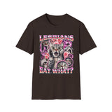 Lesbians Eat What Dark Humor Graphic Tee - Front - Alt Color | INKHAUS