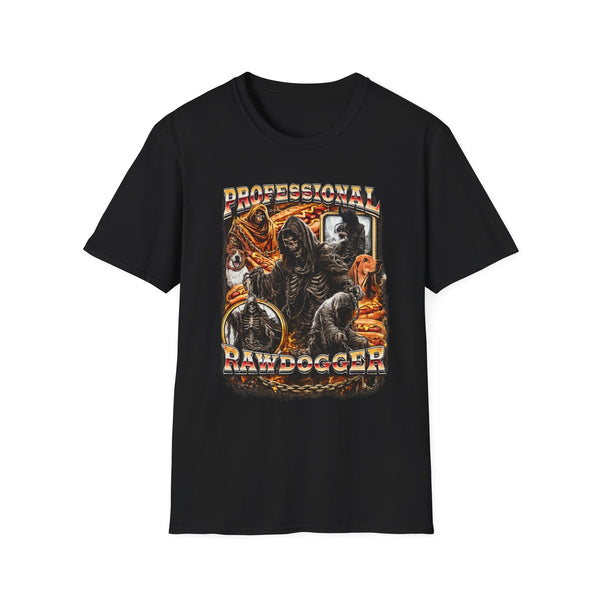 Professional Rawdogger Dark Humor Graphic Tee - Front View | INKHAUS