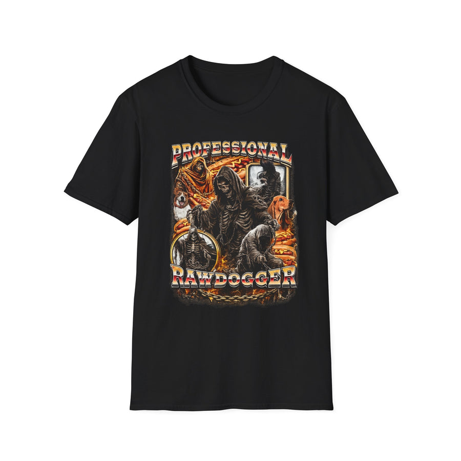 Professional Rawdogger Dark Humor Graphic Tee - Front View | INKHAUS