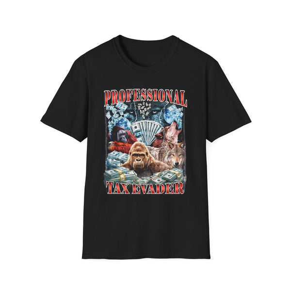 Professional Tax Evader Dark Humor Graphic Tee - Front View | INKHAUS