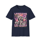 Lesbians Eat What Dark Humor Graphic Tee - Detail Shot | INKHAUS
