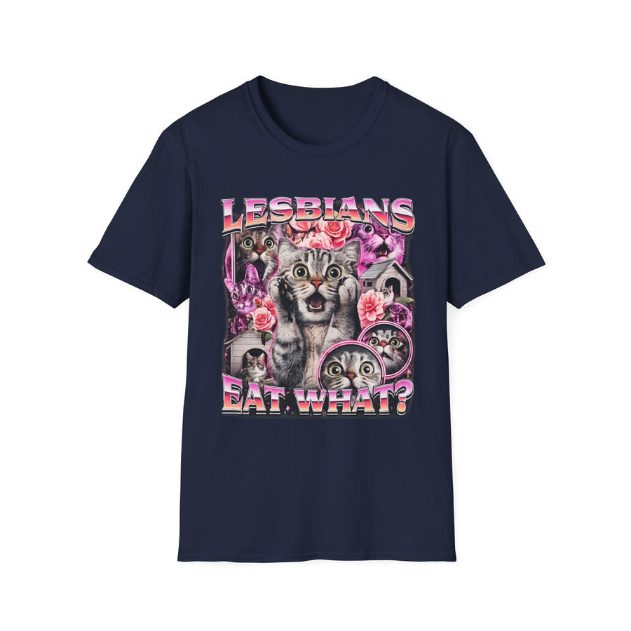 Lesbians Eat What Dark Humor Graphic Tee - Detail Shot | INKHAUS