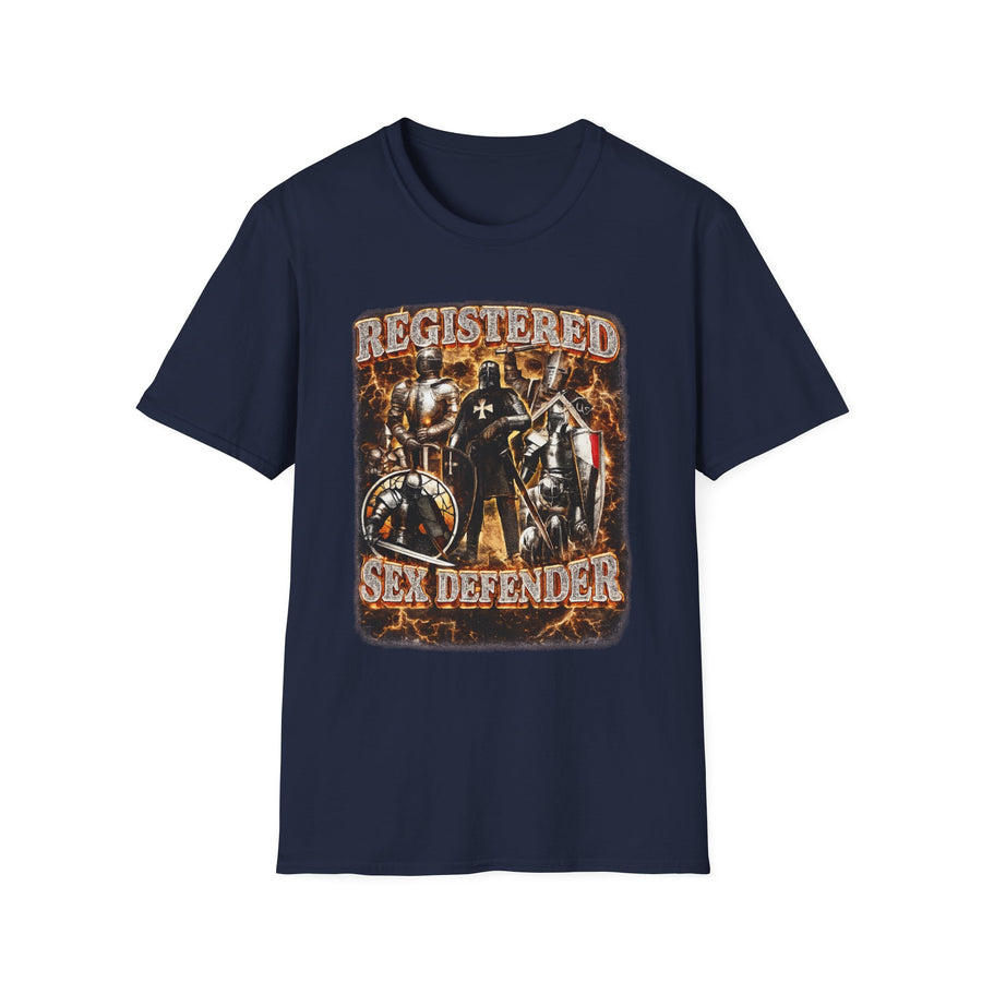 Registered Sex Defender Dark Humor Graphic Tee - Detail Shot | INKHAUS