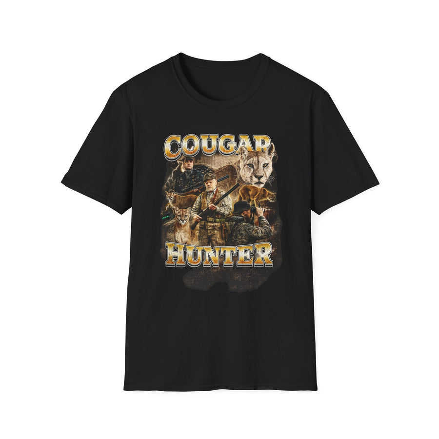 Cougar Hunter Dark Humor Oversized Tee - Front View | INKHAUS