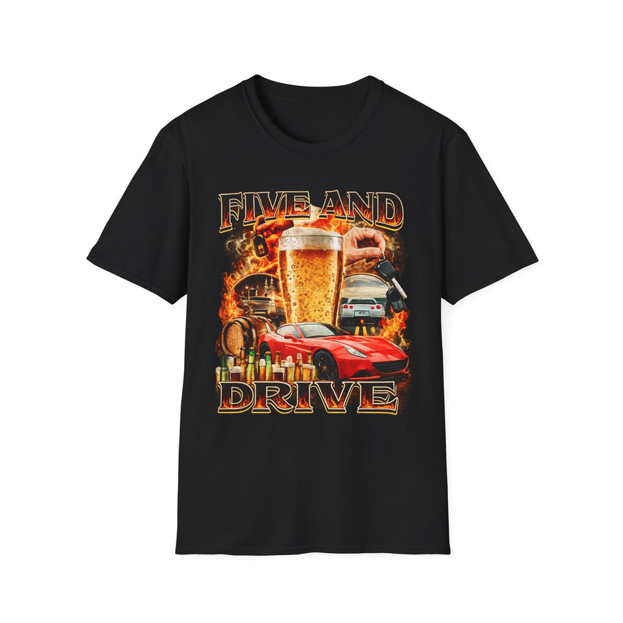 Five and Drive Funny Golf Oversized Graphic Tee - Front View | INKHAUS