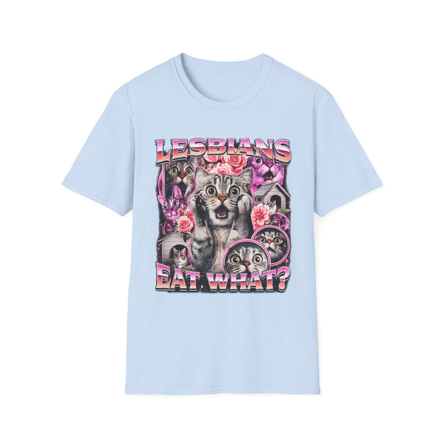 Lesbians Eat What Dark Humor Graphic Tee - Lifestyle View | INKHAUS