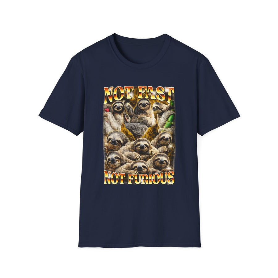 Not Fast Not Furious Sloth Funny Graphic Tee - Detail Shot | INKHAUS