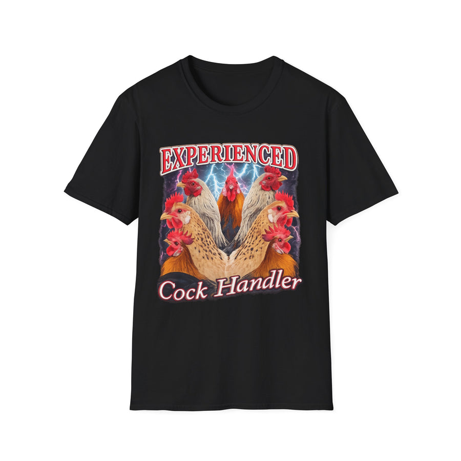 Experienced Cock Handler Dark Humor Graphic Tee - Front View | INKHAUS