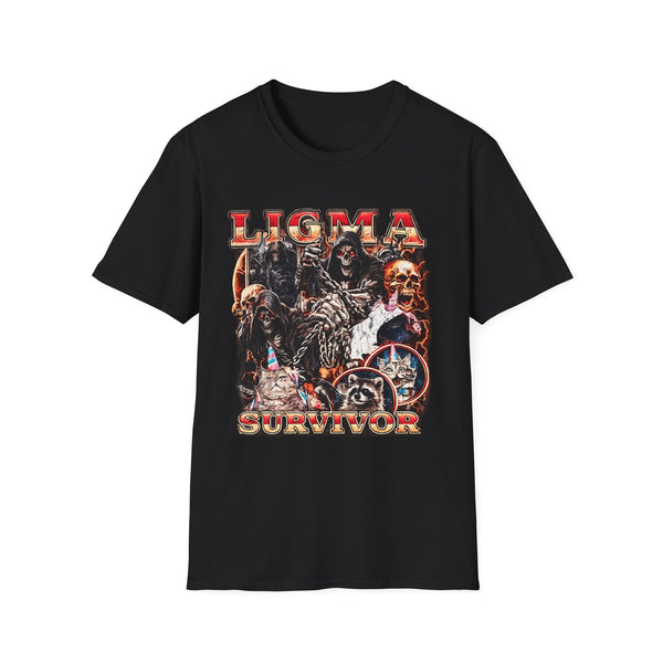 Ligma Survivor Internet Meme Graphic Tee - Front View | INKHAUS