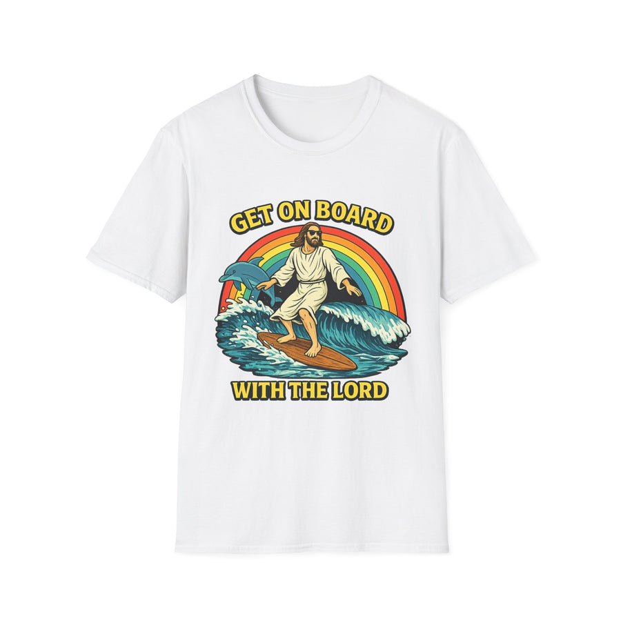 Get on Board with the Lord Funny Graphic Tee - Back View | INKHAUS