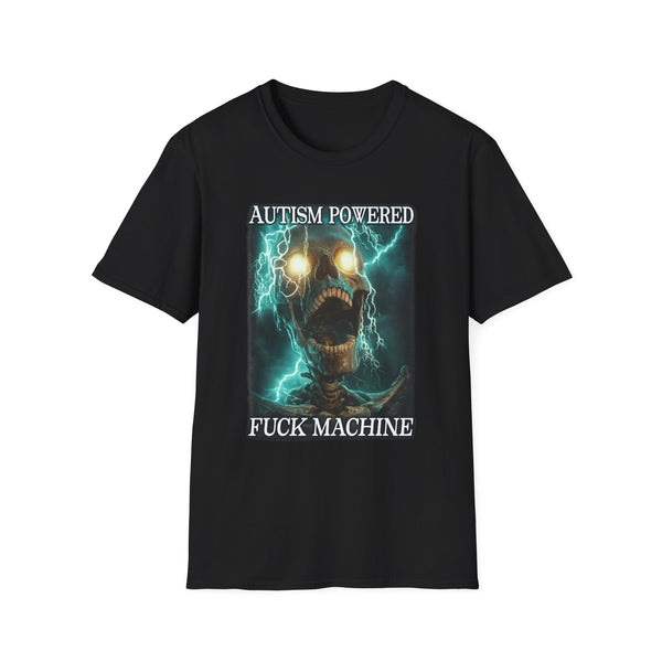 Autism Powered F*ck Machine Dark Humor Tee - Front View | INKHAUS