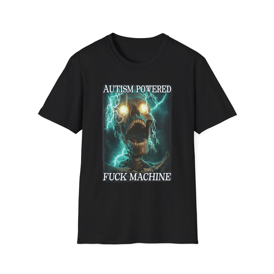 Autism Powered F*ck Machine Dark Humor Tee - Front View | INKHAUS