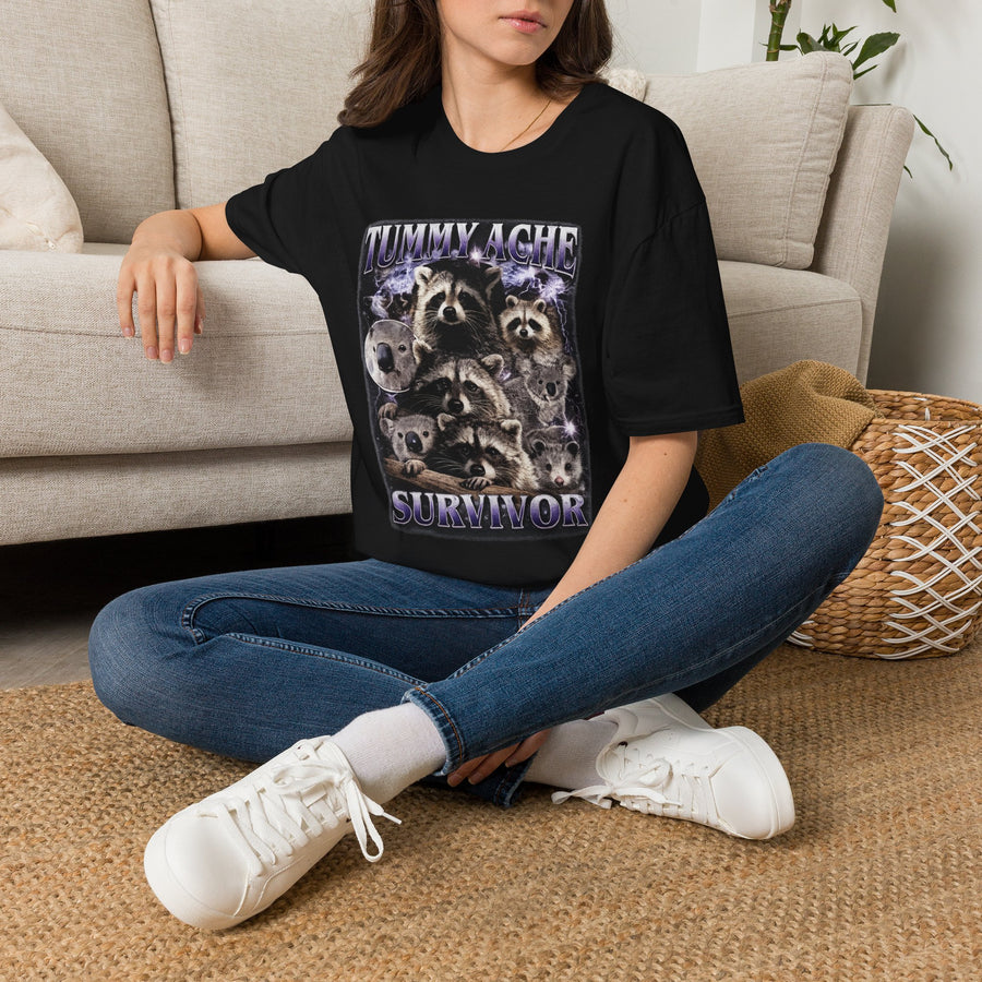 Tummy Ache Survivor Dark Humor Graphic Tee - Back View | INKHAUS