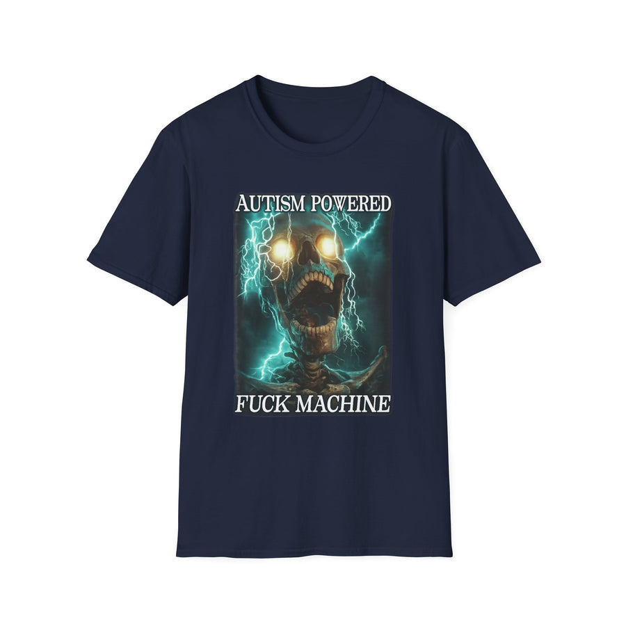 Autism Powered F*ck Machine Dark Humor Tee - Detail Shot | INKHAUS