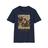 Cougar Hunter Dark Humor Oversized Tee - Detail Shot | INKHAUS