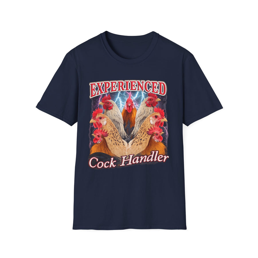 Experienced Cock Handler Dark Humor Graphic Tee - Detail Shot | INKHAUS