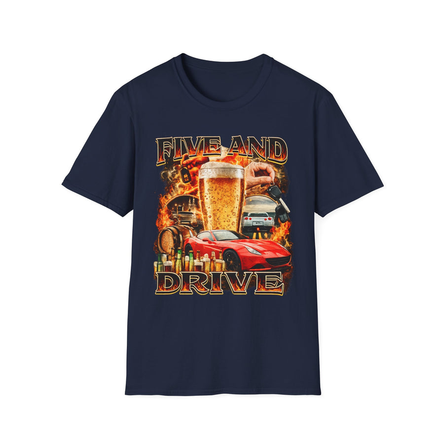 Five and Drive Funny Golf Oversized Graphic Tee - Detail Shot | INKHAUS