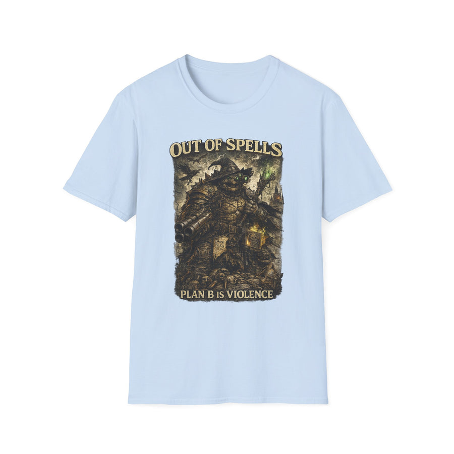 Out of Spells Fantasy Wizard Graphic Tee - Lifestyle View | INKHAUS