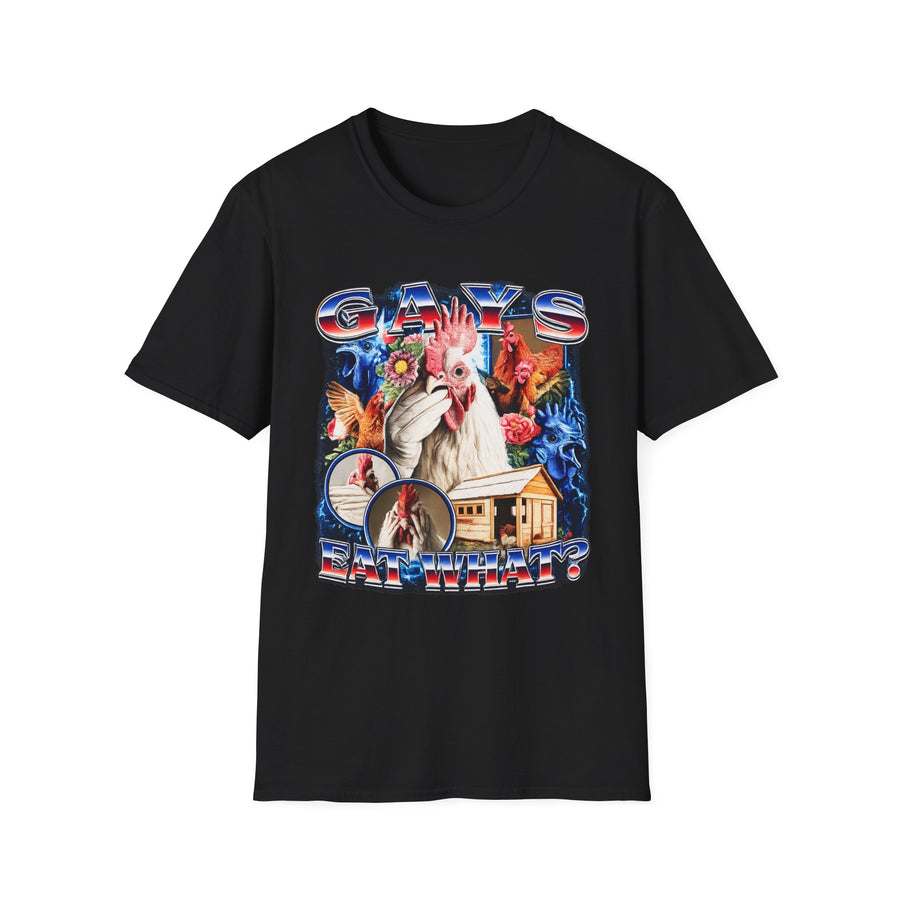 Gays Eat What Dark Humor Graphic Tee - Front View | INKHAUS