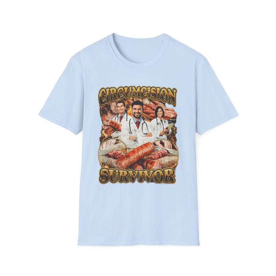Circumcision Survivor Dark Humor Graphic Tee - Lifestyle View | INKHAUS
