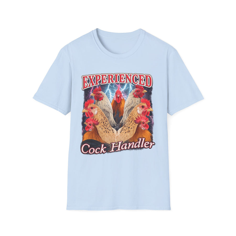 Experienced Cock Handler Dark Humor Graphic Tee - Lifestyle View | INKHAUS