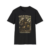 Out of Spells Fantasy Wizard Graphic Tee - Front View | INKHAUS