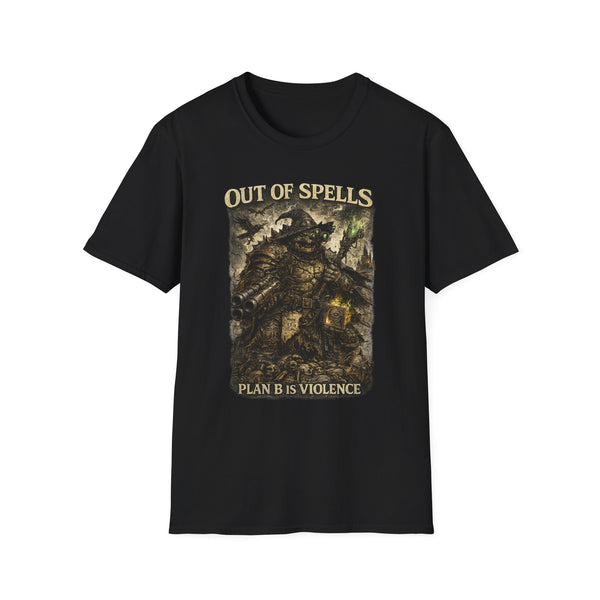 Out of Spells Fantasy Wizard Graphic Tee - Front View | INKHAUS