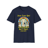Jesus Loves You But I Don't Dark Humor Tee - Detail Shot | INKHAUS