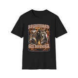 Registered Sex Defender Dark Humor Graphic Tee - Front View | INKHAUS