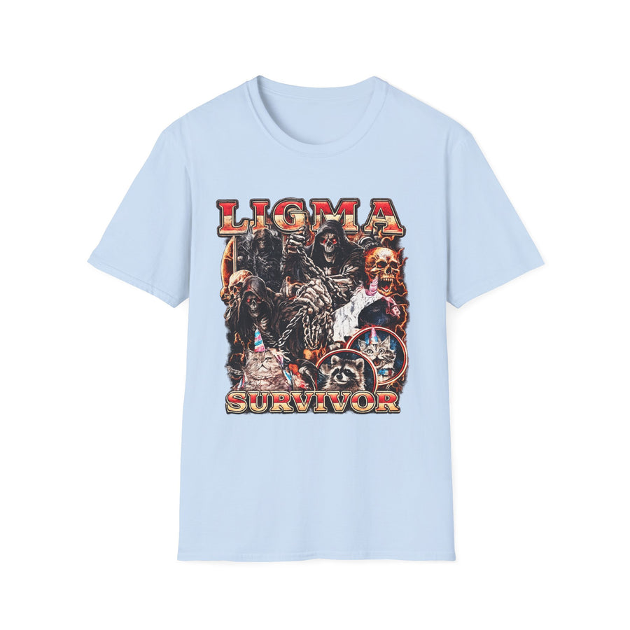 Ligma Survivor Internet Meme Graphic Tee - Lifestyle View | INKHAUS