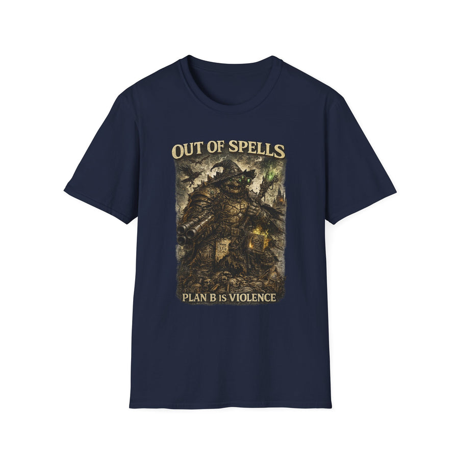 Out of Spells Fantasy Wizard Graphic Tee - Detail Shot | INKHAUS