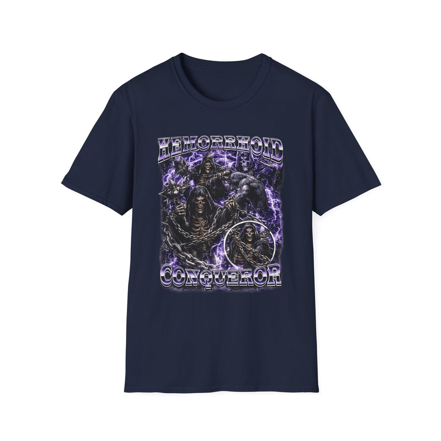 Hemorrhoid Conqueror Funny Graphic Tee - Detail Shot | INKHAUS