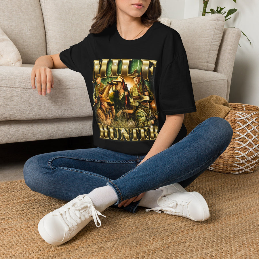 MILF Hunter Dark Humor Oversized Graphic Tee - Front View | INKHAUS