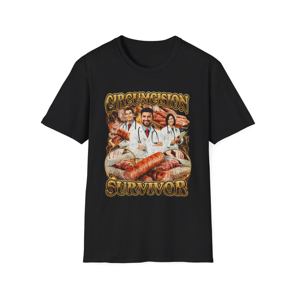 Circumcision Survivor Dark Humor Graphic Tee - Front View | INKHAUS