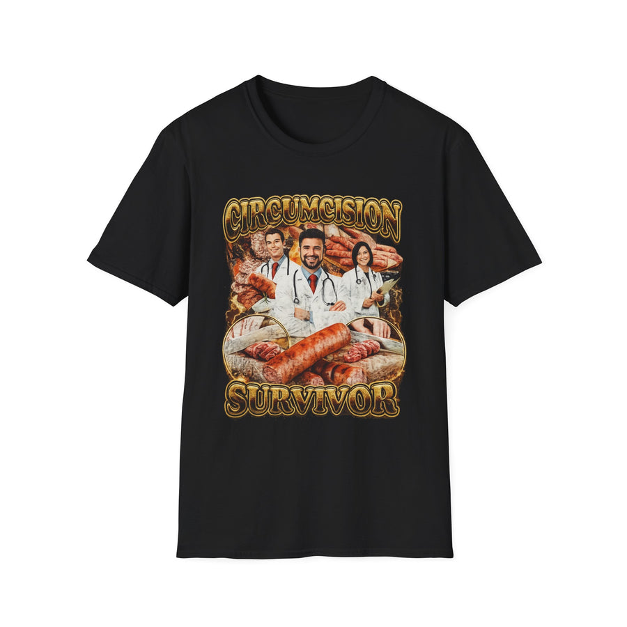 Circumcision Survivor Dark Humor Graphic Tee - Front View | INKHAUS