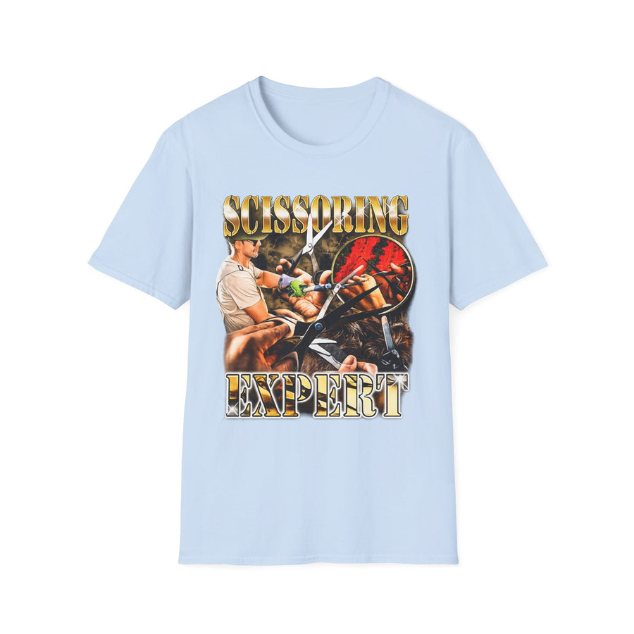 Scissoring Expert Dark Humor Graphic Tee - Lifestyle View | INKHAUS