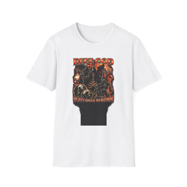 Rizz God I Can't Speak to Women Graphic Tee - Back View | INKHAUS