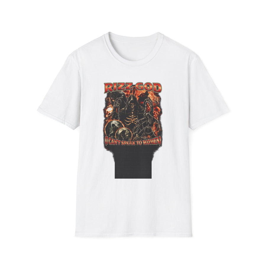Rizz God I Can't Speak to Women Graphic Tee - Back View | INKHAUS